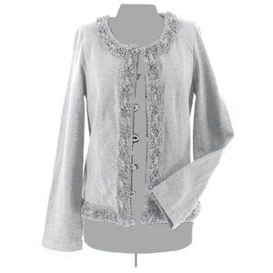 Nick & Mo Grey Jersey Cardigan w/ Ribbon Trim M